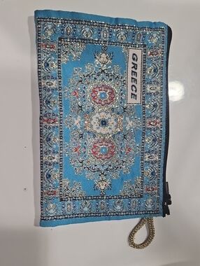 Blue Mini Clutch Bag with Greece Embroidery